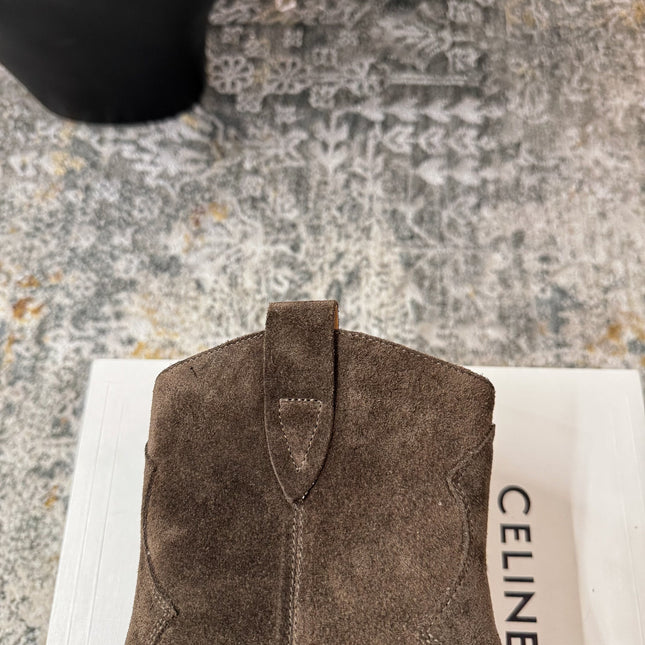 CELINE 26S ANKLE BOOTS 55 MM IN GRAYISH BROWN SUEDE
