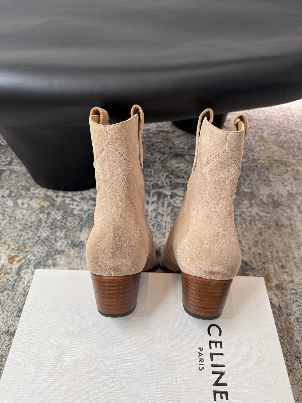 CELINE 26S ANKLE BOOTS 55 MM IN BEIGE SUEDE