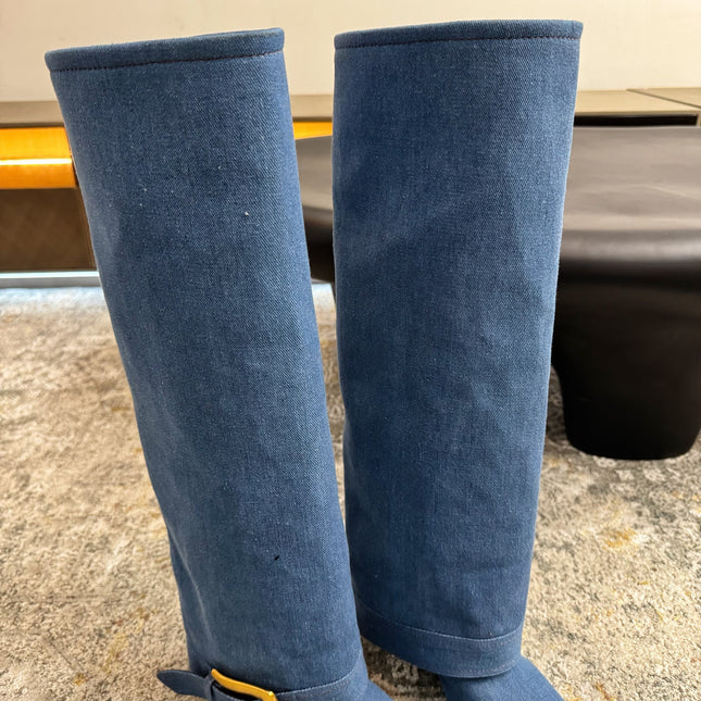 BALMAIN 26S BOOT 85 MM IN BLUE DENIM