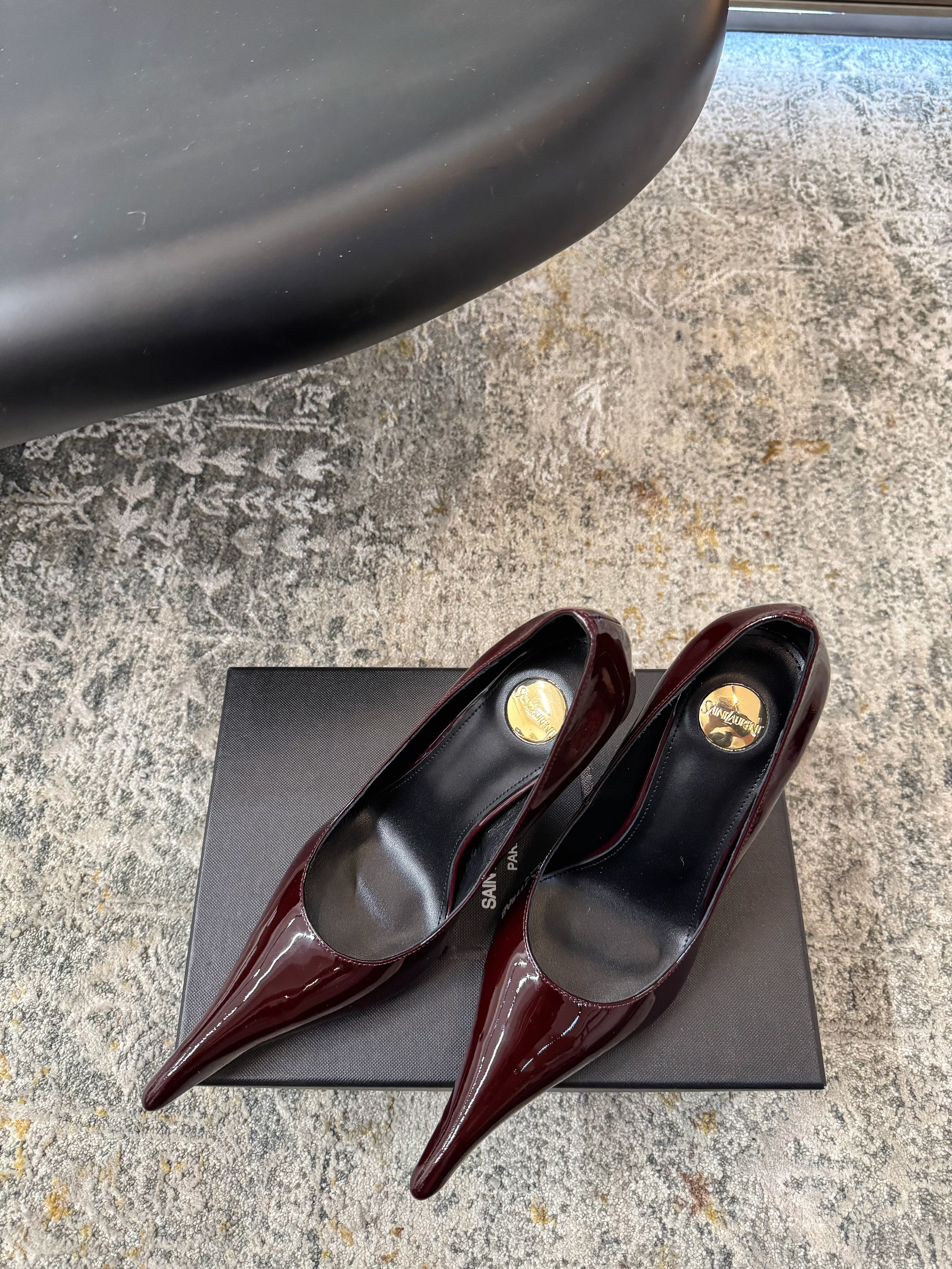 YSL 26S HEELED SHOES 110 MM IN DARK RED GLOSSY CALFSKIN