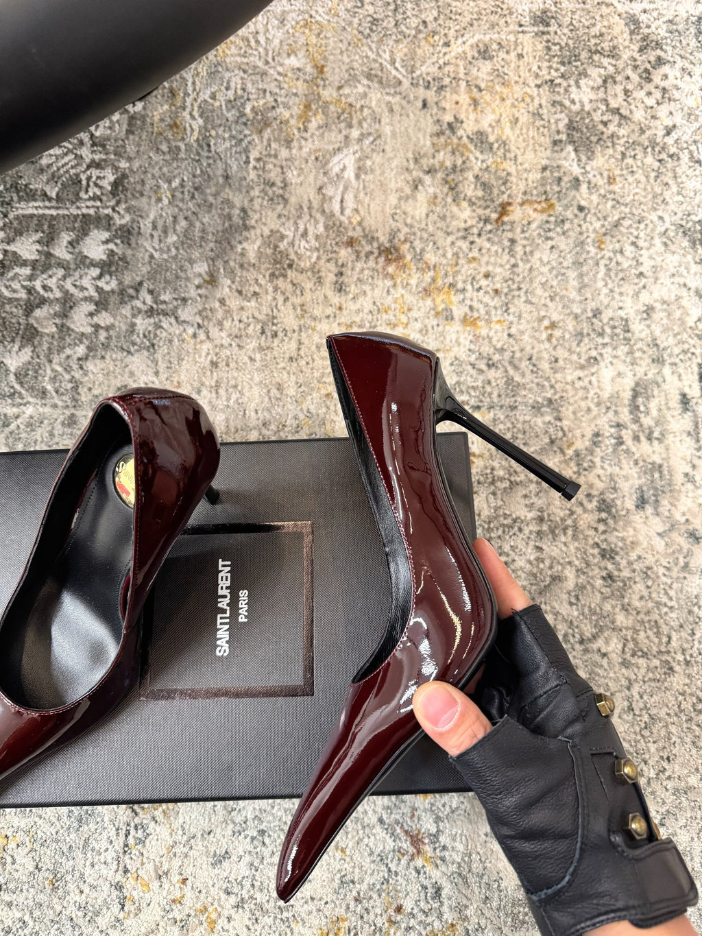 YSL 26S HEELED SHOES 110 MM IN DARK RED GLOSSY CALFSKIN