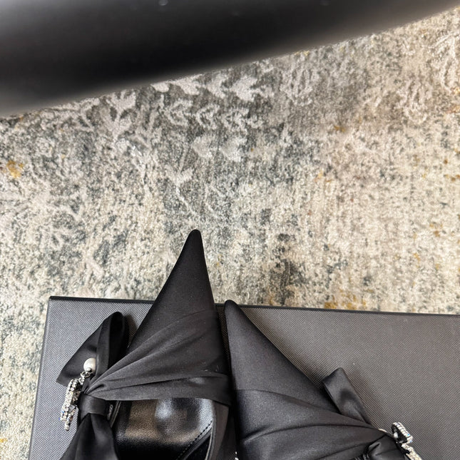 YSL 26S HEELED SLINGBACKS 100 MM IN BLACK SILK