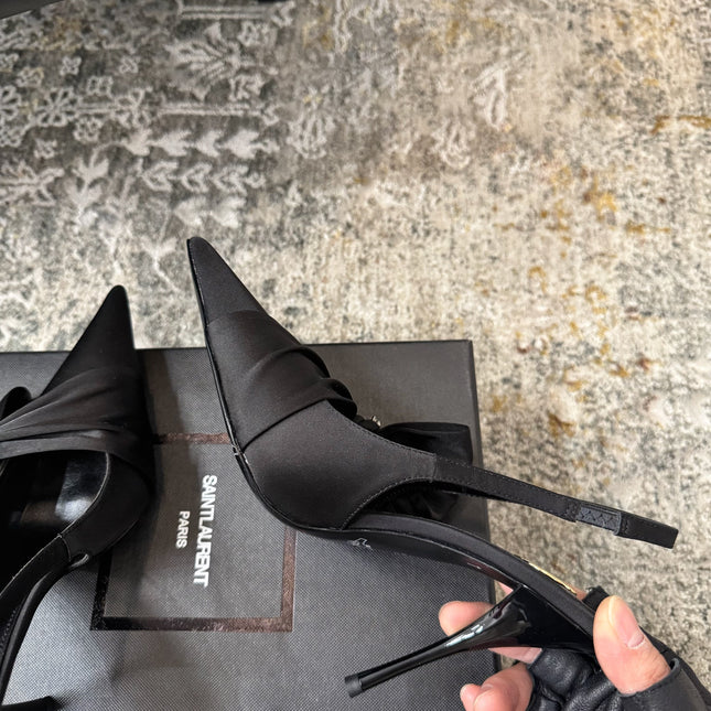 YSL 26S HEELED SLINGBACKS 100 MM IN BLACK SILK