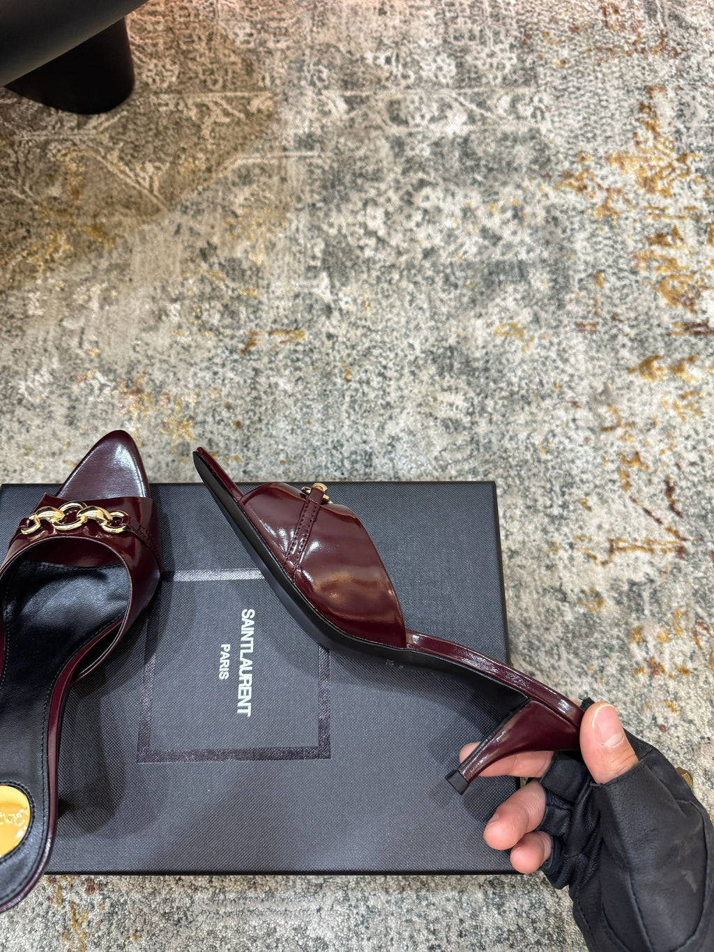 YSL 26S POINTED TOE HIGH HEEL SANDALS 65 MM DARK RED SHINY CALFSKIN