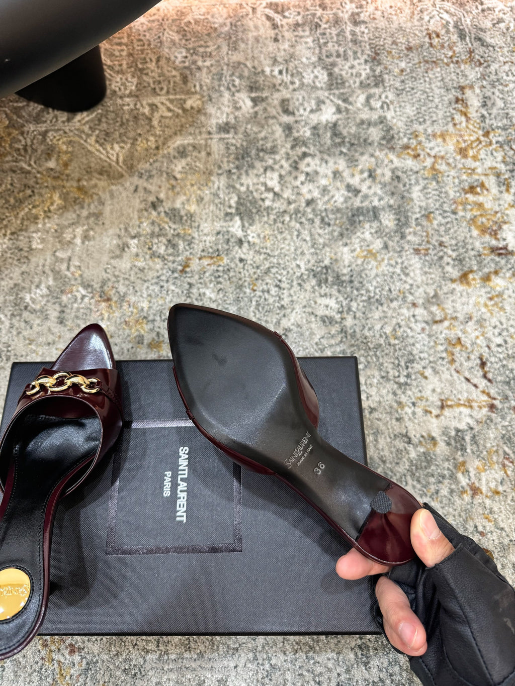 YSL 26S POINTED TOE HIGH HEEL SANDALS 65 MM DARK RED SHINY CALFSKIN