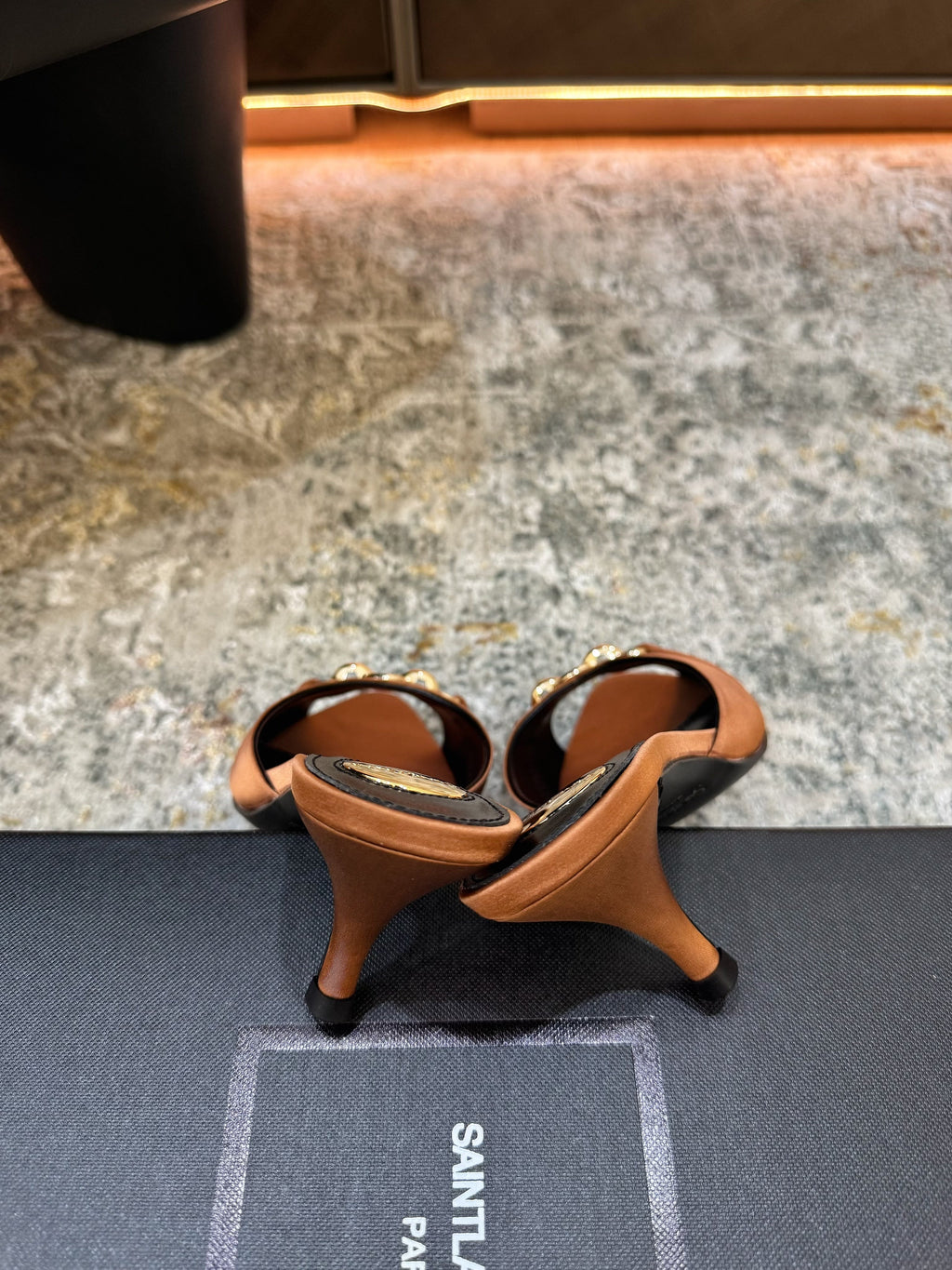 YSL 26S POINTED TOE HIGH HEEL SANDALS 65 MM IN BROWN FABRIC