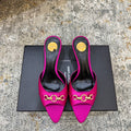 YSL 26S POINTED TOE HIGH HEEL SANDALS 65 MM IN DARK PINK FABRIC