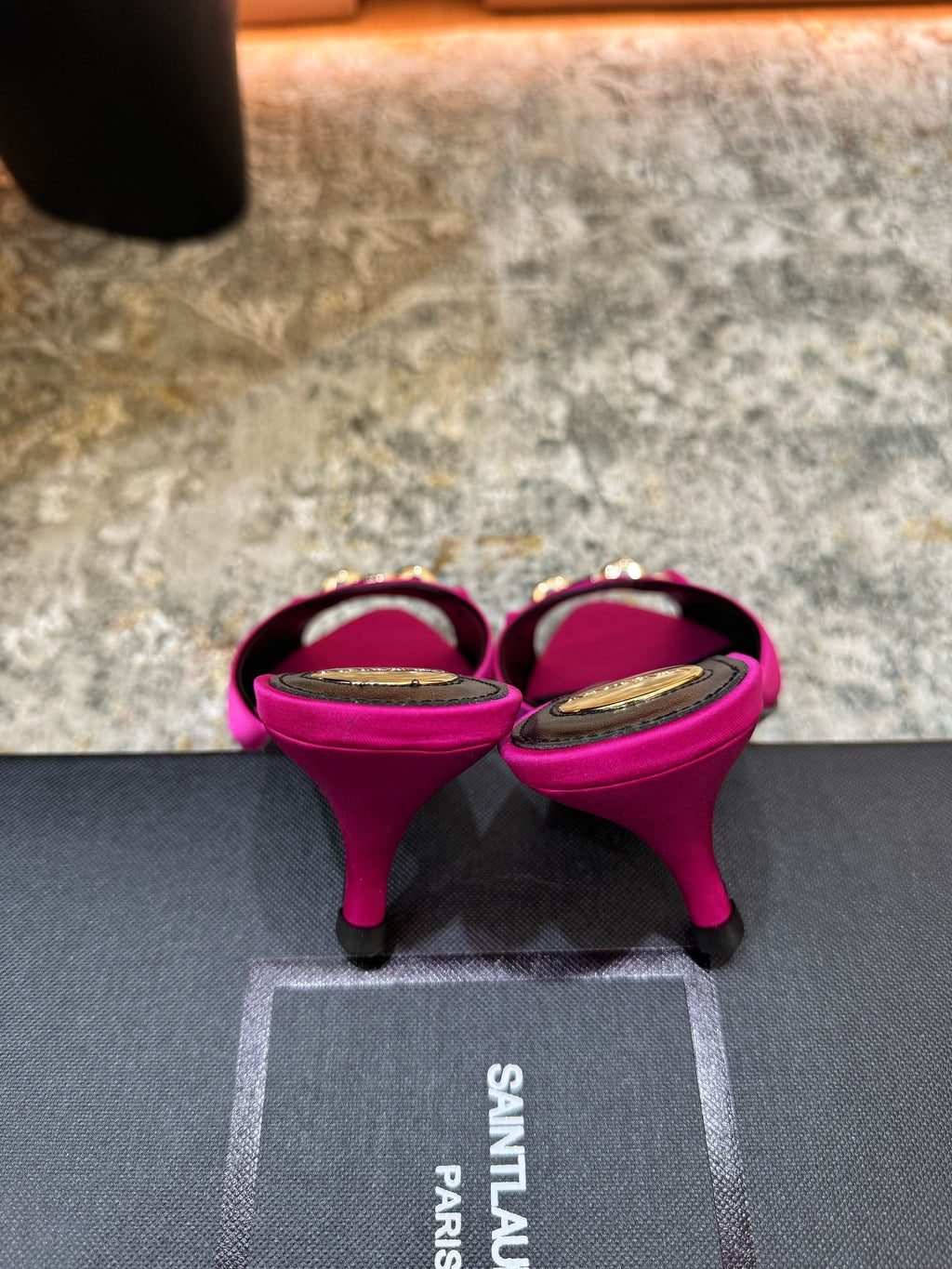 YSL 26S POINTED TOE HIGH HEEL SANDALS 65 MM IN DARK PINK FABRIC
