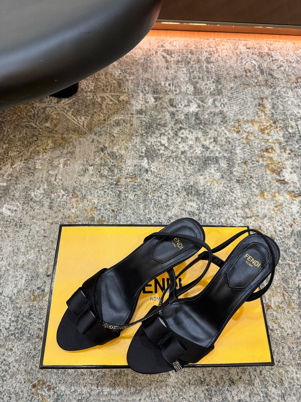 FENDI 26S HIGH-HEELED SANDALS 75 MM IN BLACK SATIN