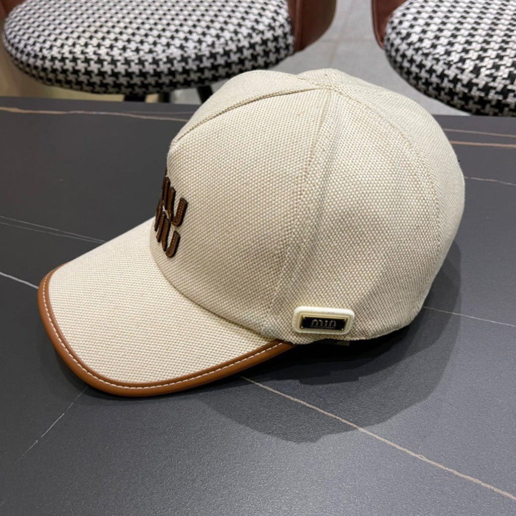 MIUMIU BASEBALL CAP IN LIGHT BEIGE FABRIC AND CALFSKIN