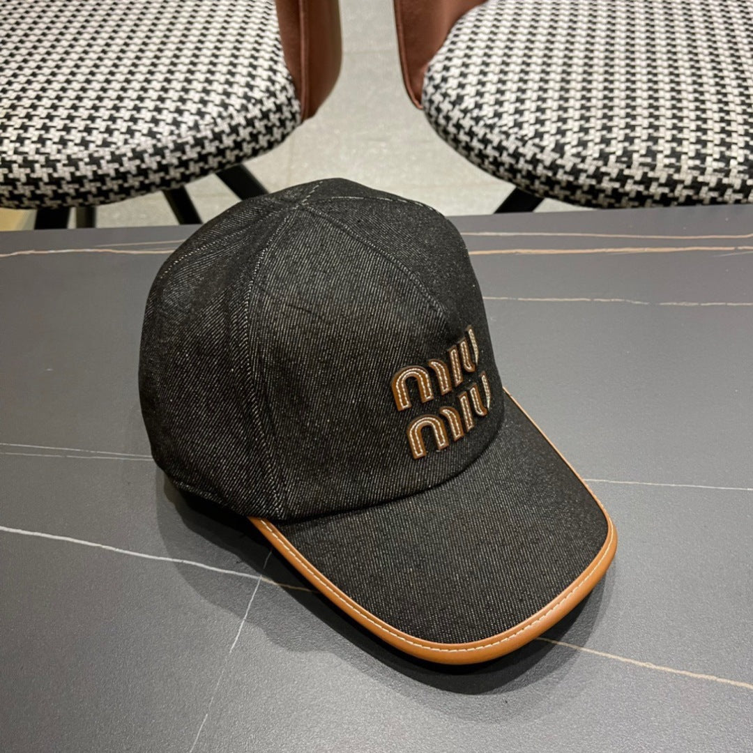 MIUMIU BASEBALL CAP IN BLACK DENIM AND CALFSKIN
