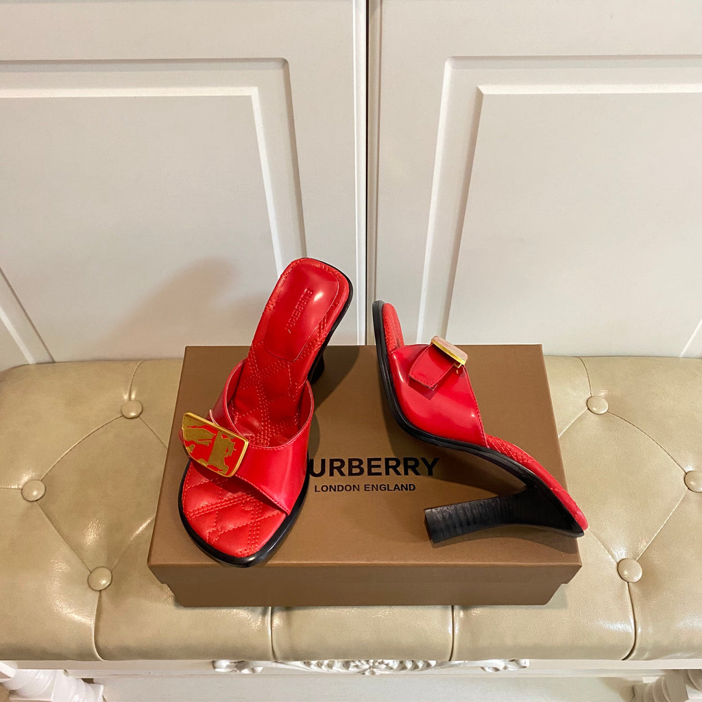 BURBERRY 26S HEELED SANDALS 100 MM IN RED CALFSKIN