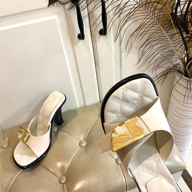 BURBERRY 26S HEELED SANDALS 100 MM IN CREAM WHITE CALFSKIN