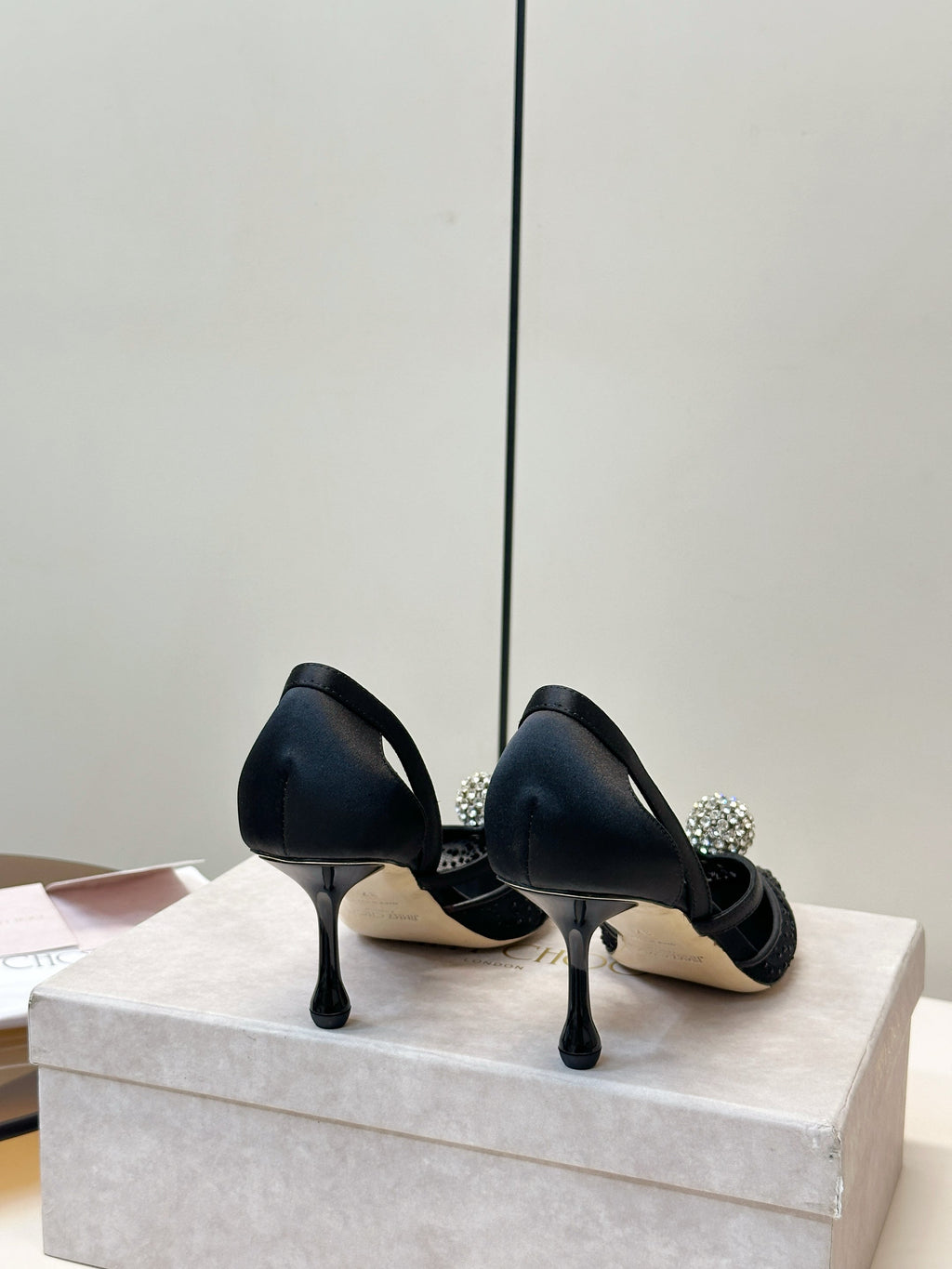 JIMMY CHOO 26S POINTED-TOE HIGH HEELS IN BLACK CRYSTAL EMBELLISHMENT