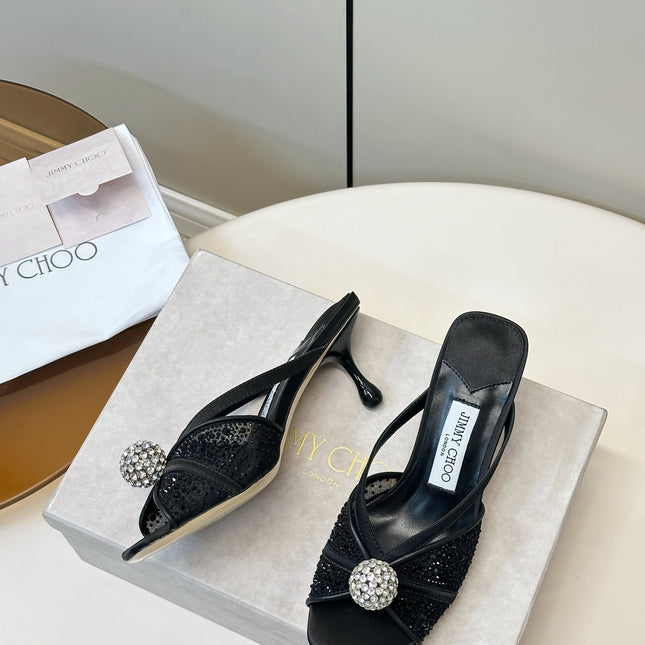 JIMMY CHOO 26S SACORA MULE 80 MM IN BLACK CRYSTAL EMBELLISHMENT
