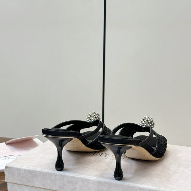 JIMMY CHOO 26S SACORA MULE 80 MM IN BLACK CRYSTAL EMBELLISHMENT