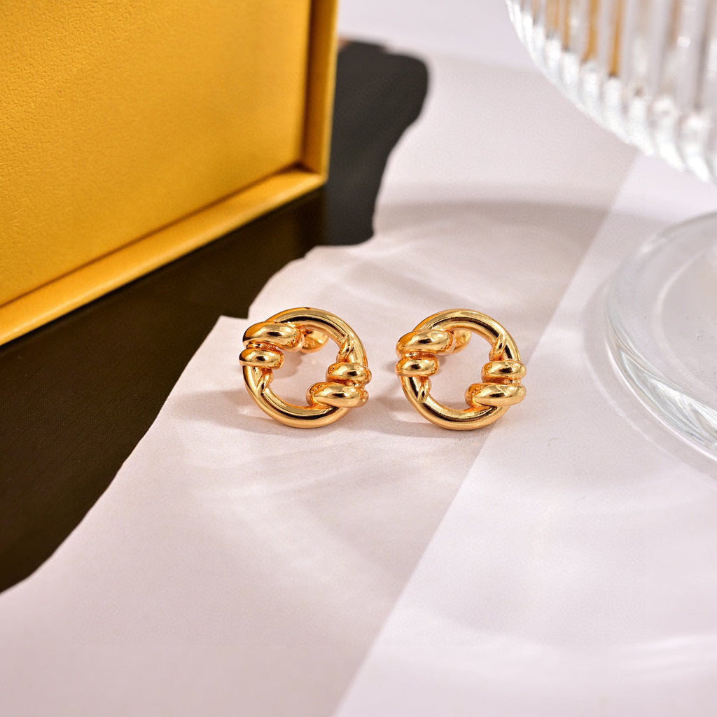 FENDI 26S KNOT HOOP EARRINGS IN GOLD TONE METAL 625596