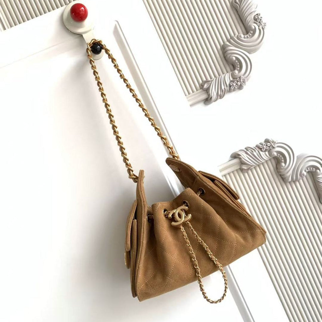 CHANEL 25S HOBO BAG 22 IN BROWN SUEDE WITH GOLD HARDWARE