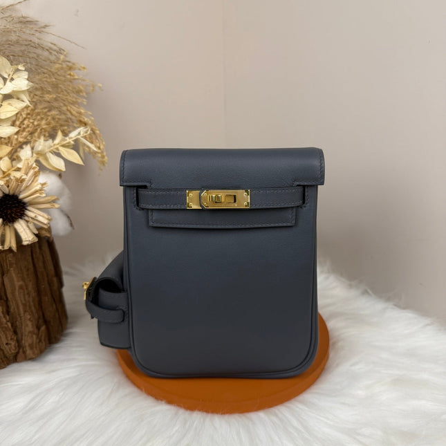 HM 25S KELLY JUMP 17 CM IN DARK SLATE BLUE-GRAY SWIFT WITH GOLD HARDWARE
