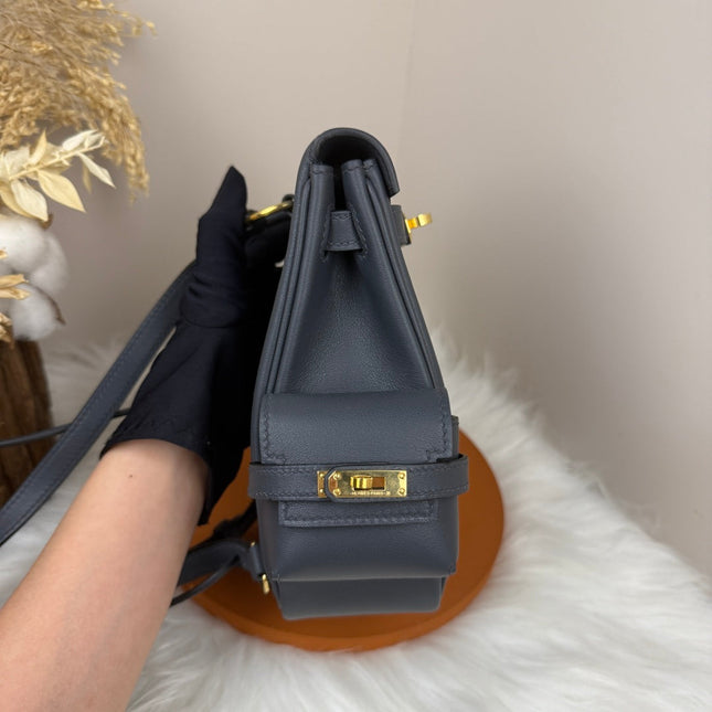 HM 25S KELLY JUMP 17 CM IN DARK SLATE BLUE-GRAY SWIFT WITH GOLD HARDWARE
