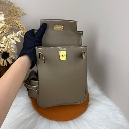 HM 25S KELLY JUMP 17 CM IN MUSHROOM BROWN SWIFT WITH GOLD HARDWARE
