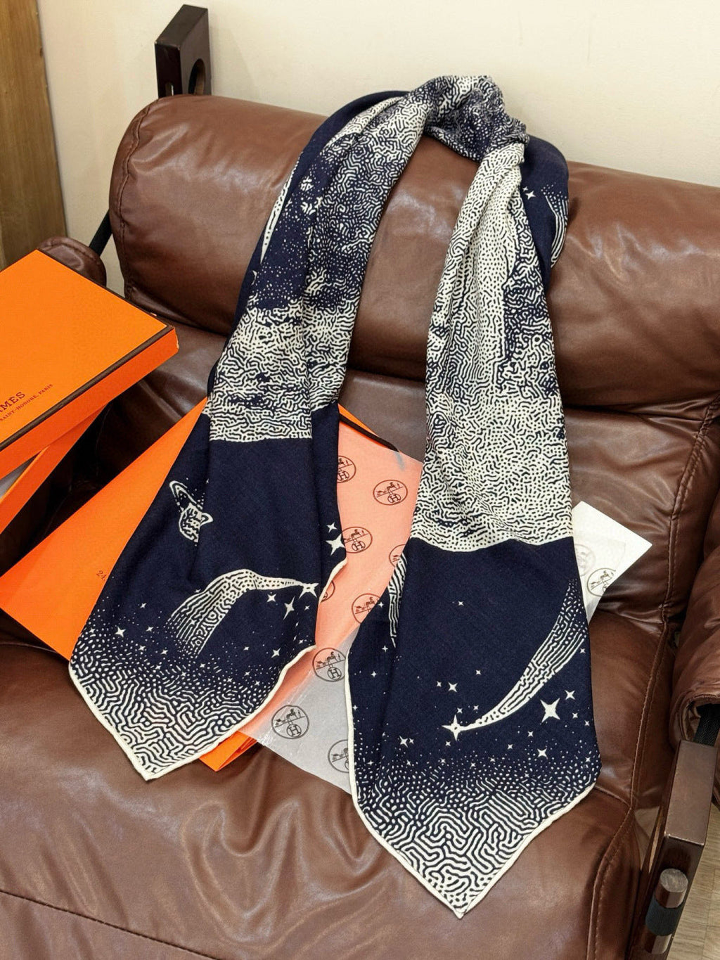 HERMES 25S SCARF 140 IN SILK CASHMERE 987418