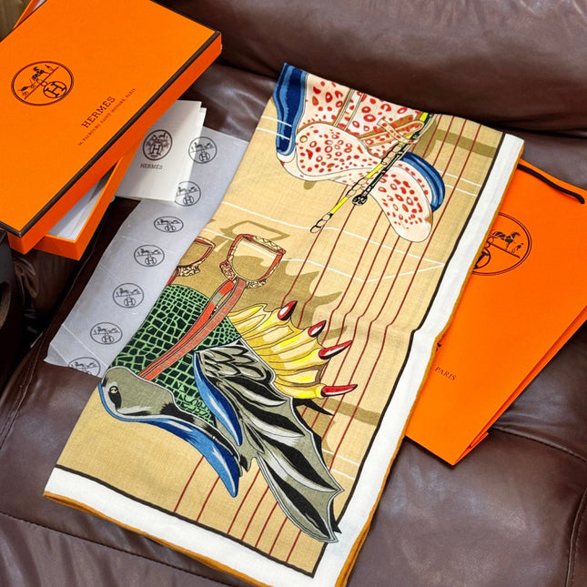 HERMES 25S SCARF 140 IN SILK CASHMERE 989487
