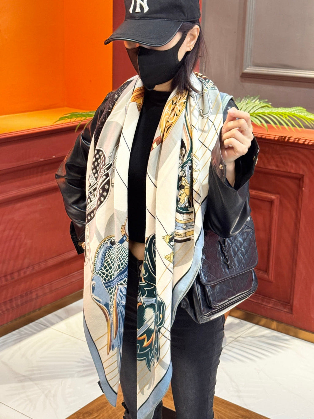 HERMES 25S SCARF 140 IN SILK CASHMERE 989488
