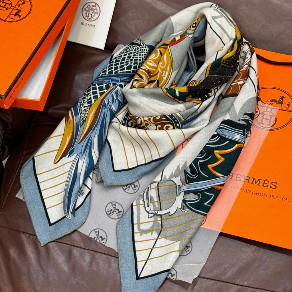 HERMES 25S SCARF 140 IN SILK CASHMERE 989488