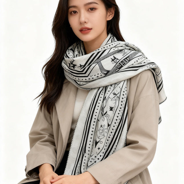 HERMES 25S SCARF 140 IN SILK CASHMERE 991677