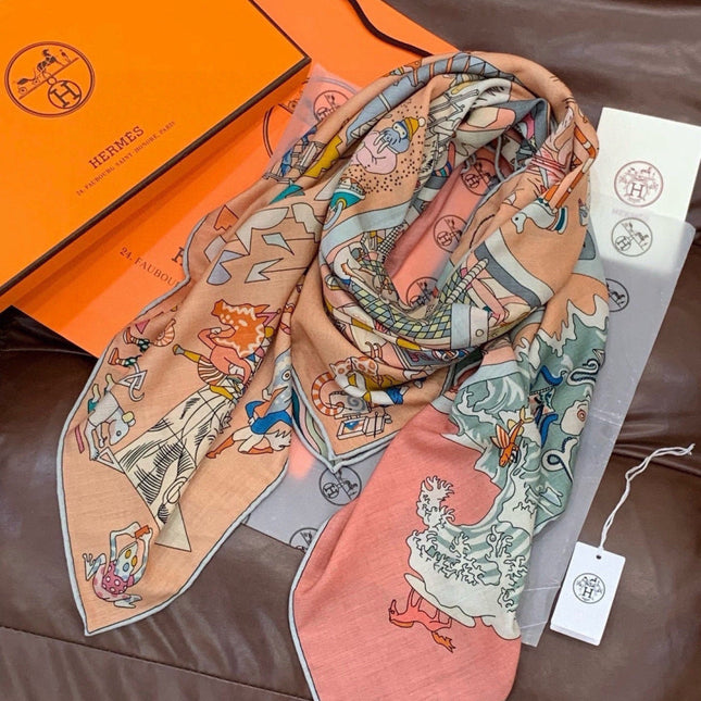 HERMES 26S SCARF 135 IN CASHMERE AND SILK 304245