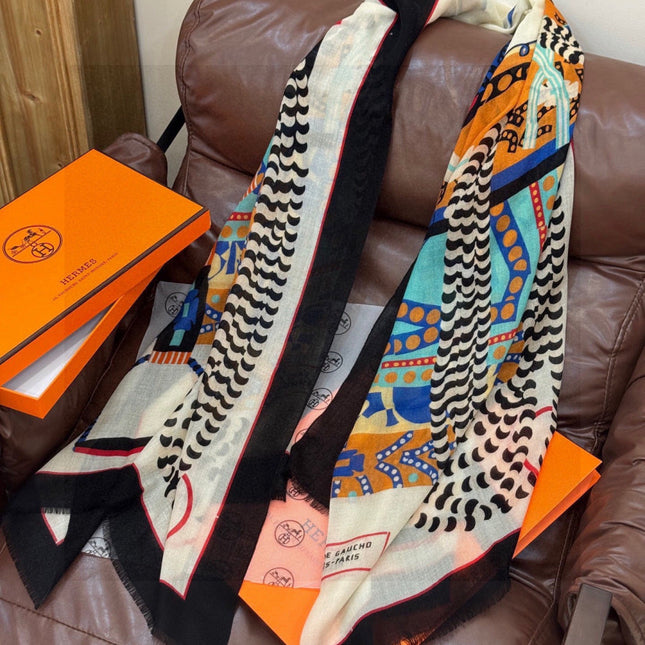 HERMES 26S LONG SCARF 200 IN CASHMERE AND SILK 306084