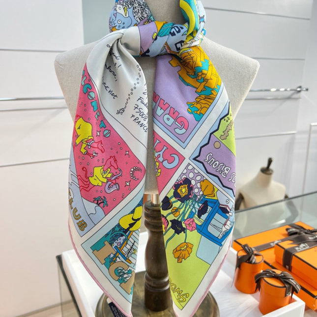 HERMES 26S PRINTED SQUARE SCARF 88 IN SILK 309945