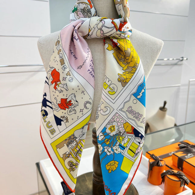 HERMES 26S PRINTED SQUARE SCARF 88 IN SILK 309946