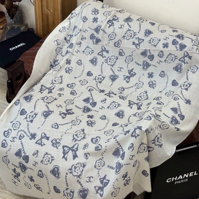 CHANEL 26S PRINTED SHAWL 200 IN SILK 313395