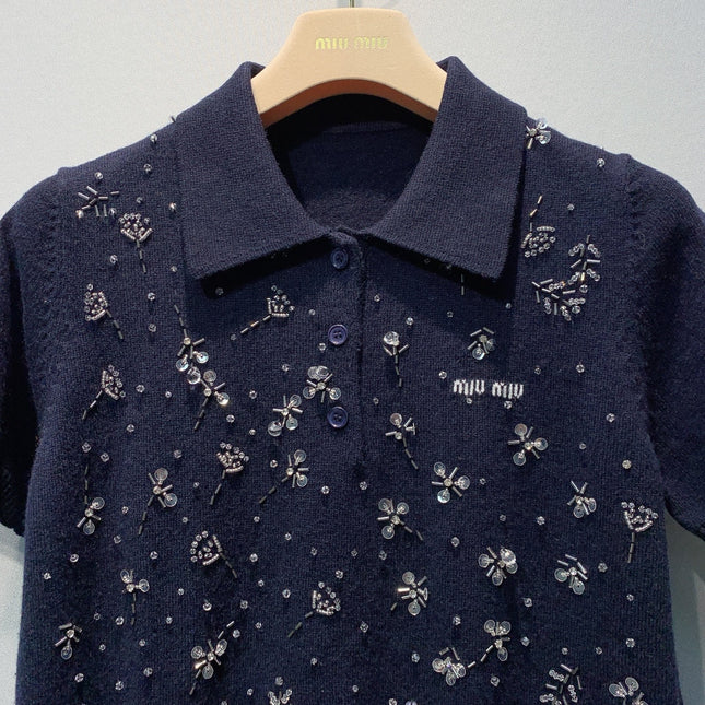 MIUMIU 26S SHORT SLEEVED KNIT POLO SHIRT 1233