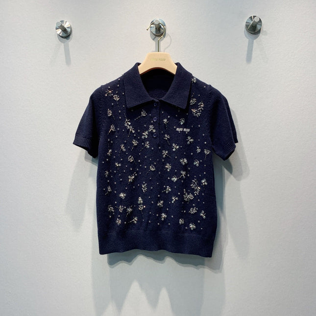 MIUMIU 26S SHORT SLEEVED KNIT POLO SHIRT 1233