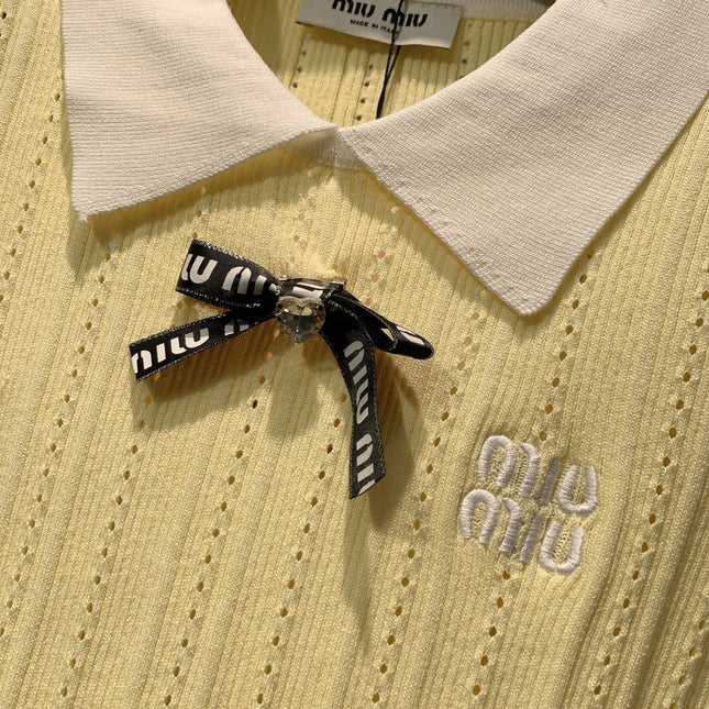 MIUMIU 26S SHORT SLEEVE KNIT POLO SHIRT 1182