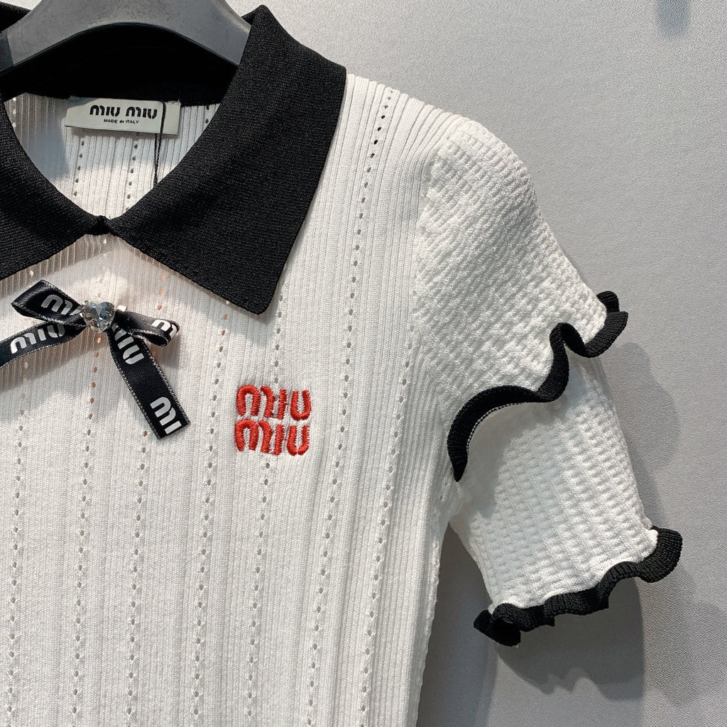 MIUMIU 26S SHORT SLEEVE KNIT POLO SHIRT 1181