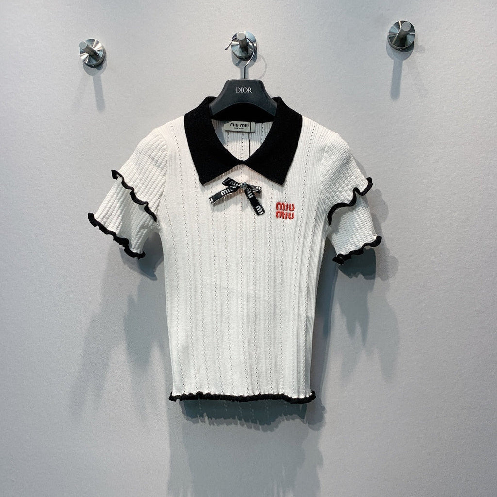MIUMIU 26S SHORT SLEEVE KNIT POLO SHIRT 1181