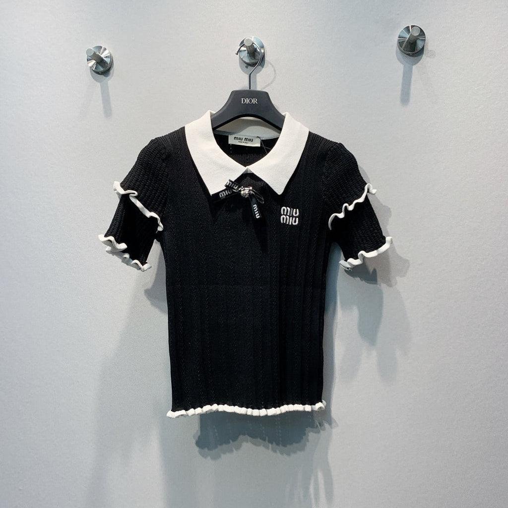 MIUMIU 26S SHORT SLEEVE KNIT POLO SHIRT 1180