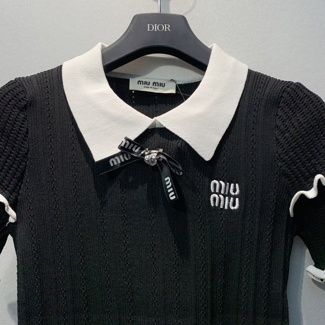 MIUMIU 26S SHORT SLEEVE KNIT POLO SHIRT 1180