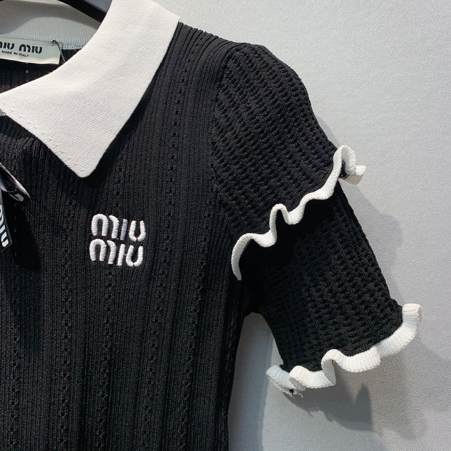 MIUMIU 26S SHORT SLEEVE KNIT POLO SHIRT 1180
