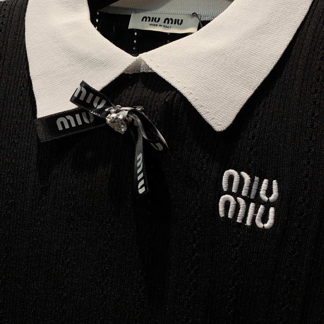 MIUMIU 26S SHORT SLEEVE KNIT POLO SHIRT 1180