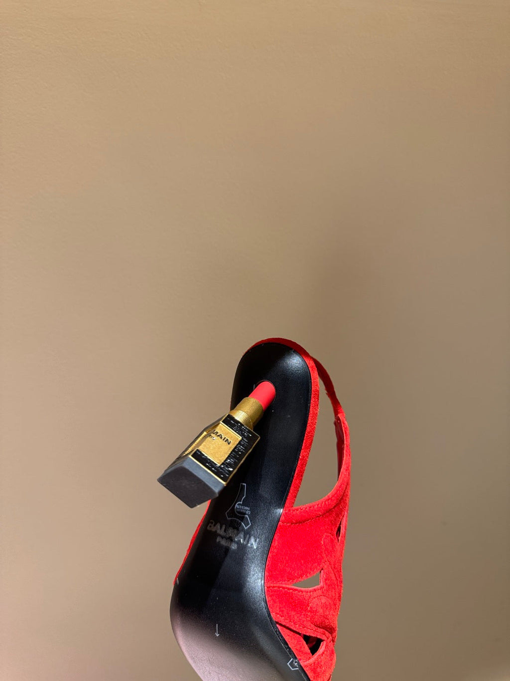BALMAIN 26S SLINGBACK HEELS 100 MM IN RED SUEDE