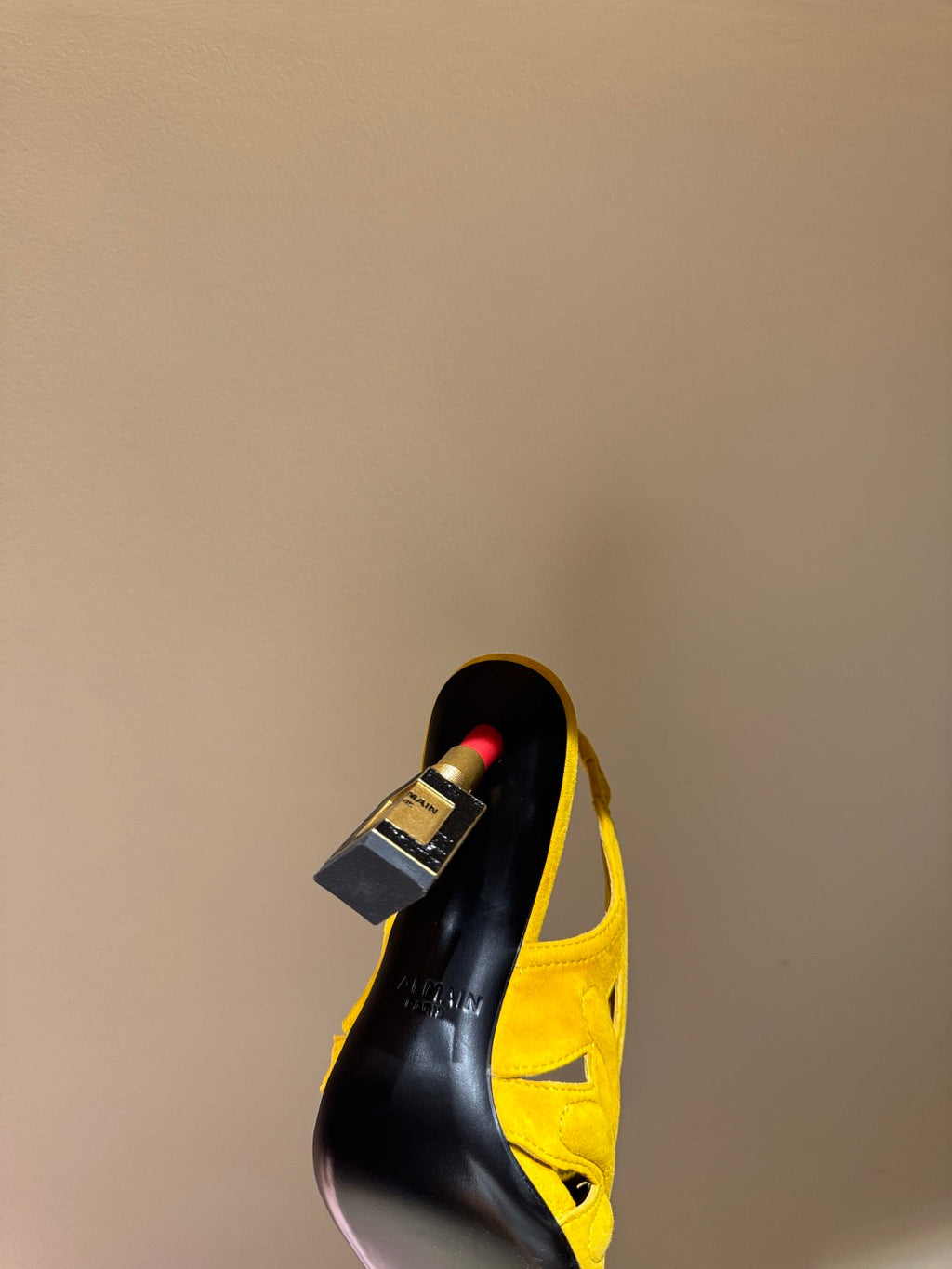 BALMAIN 26S SLINGBACK HEELS 100 MM IN SUNFLOWER YELLOW SUEDE