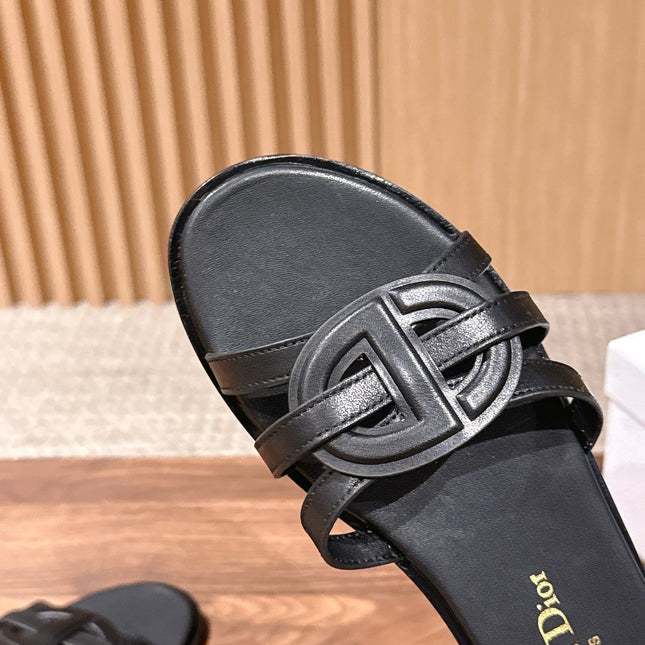 DIOR 26S SLIDE SANDALS IN BLACK CLUB WOVEN CALFSKIN