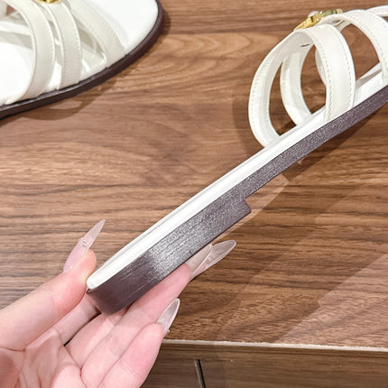 DIOR 26S MULTI STRAP SLIDE SANDALS IN WHITE CALFSKIN GOLD BUCKLE