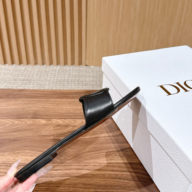 DIOR 26S SLIDE SANDALS IN BLACK CALFSKIN CD LOGO