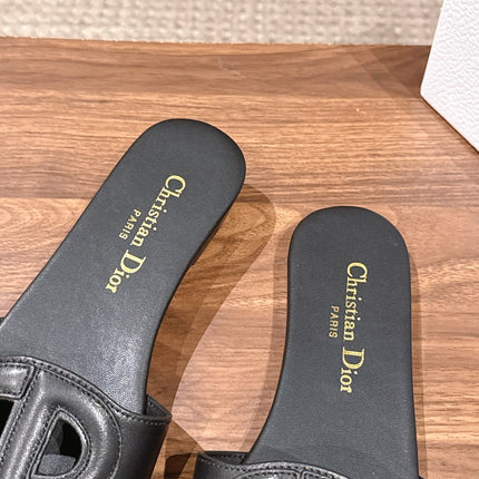 DIOR 26S SLIDE SANDALS IN BLACK CALFSKIN CD LOGO